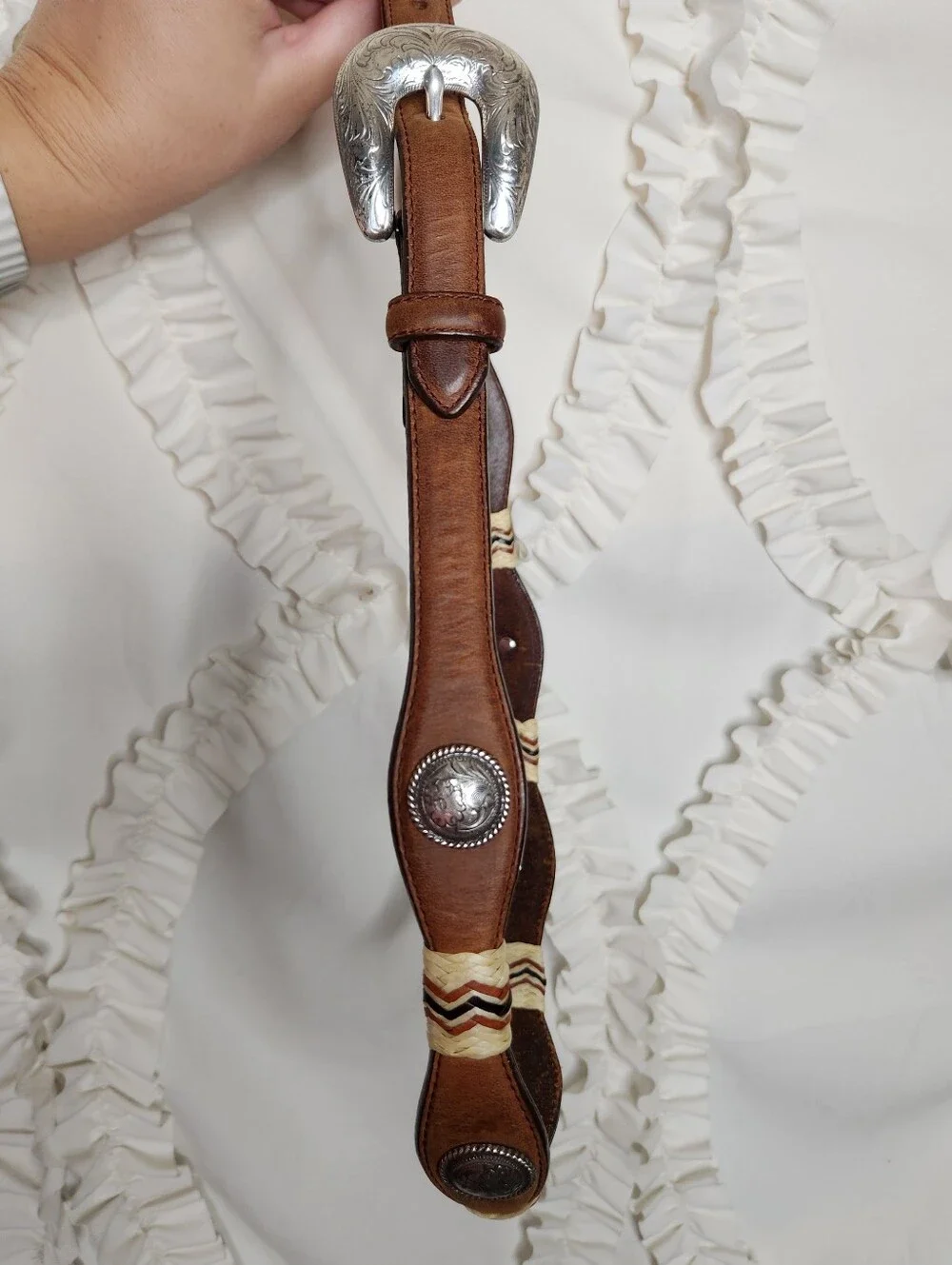 Tony Lama Western Belt Scalloped Concho Belt Sz 32